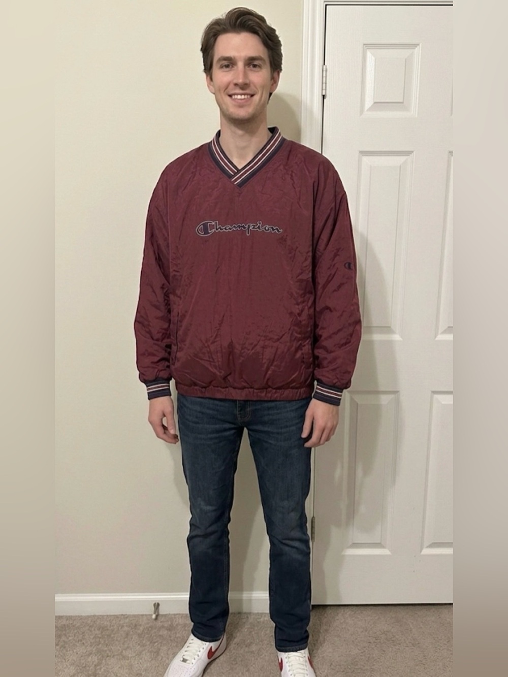 Vintage Champion V-Neck Windbreaker Pullover Maroon XXLARGE